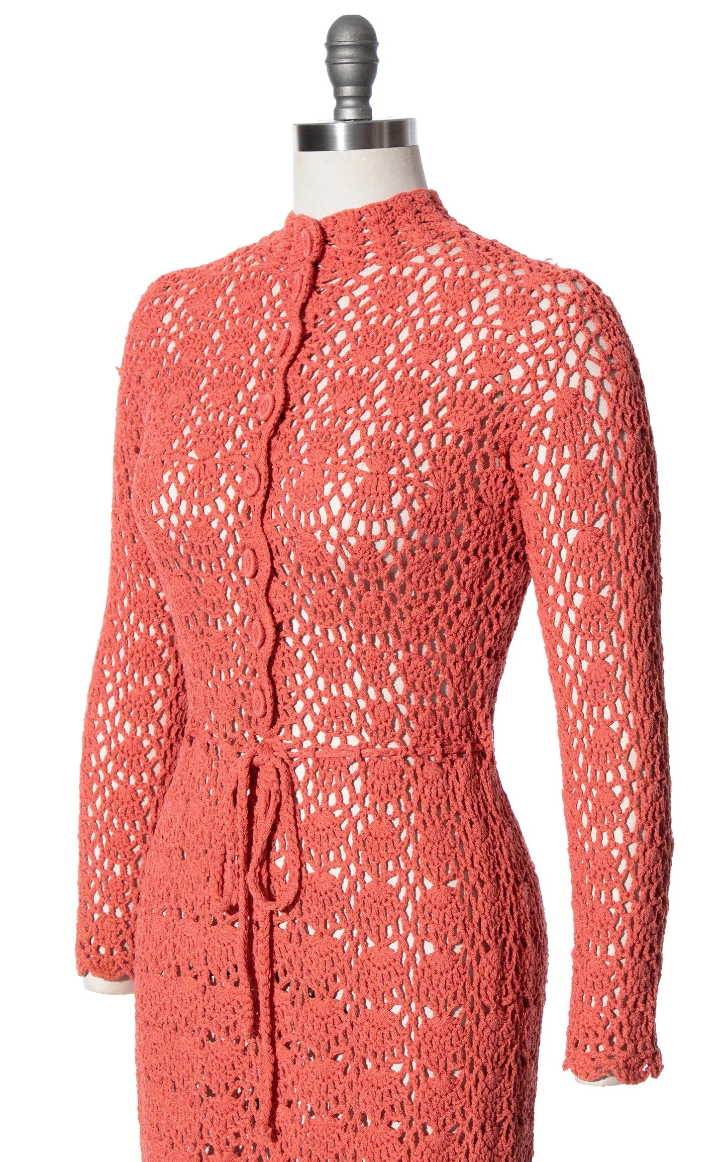 1970s Peach Crochet Sweater Dress | x-small/small/medium/large
