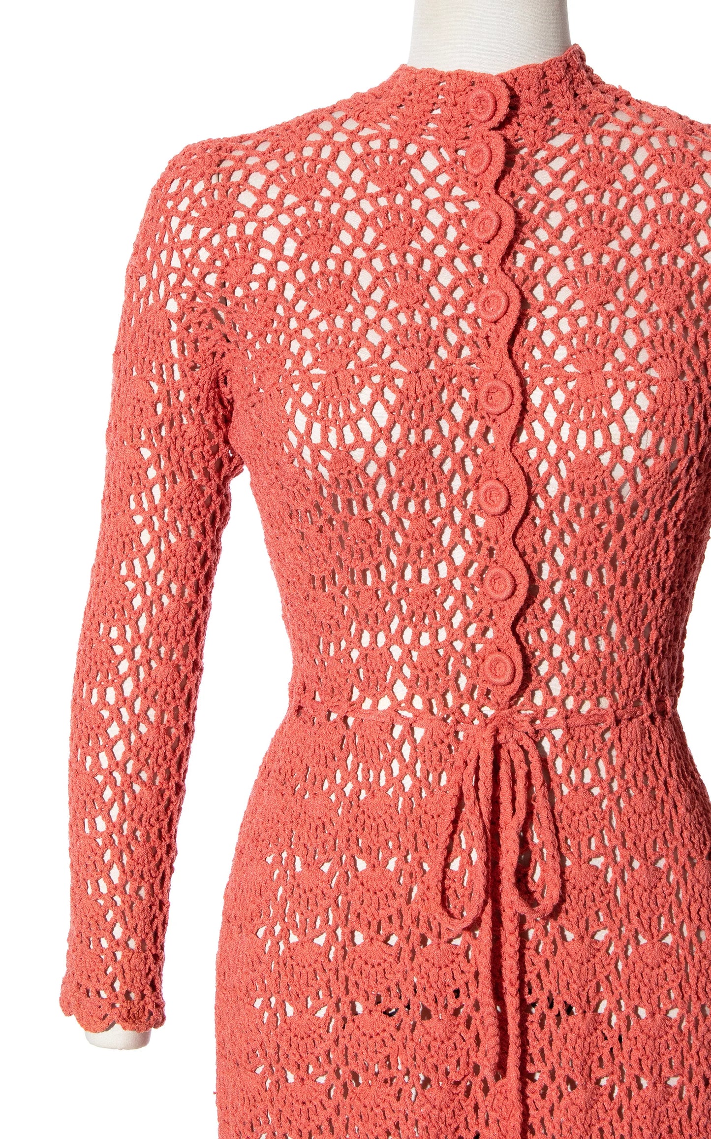 1970s Peach Crochet Sweater Dress | x-small/small/medium/large