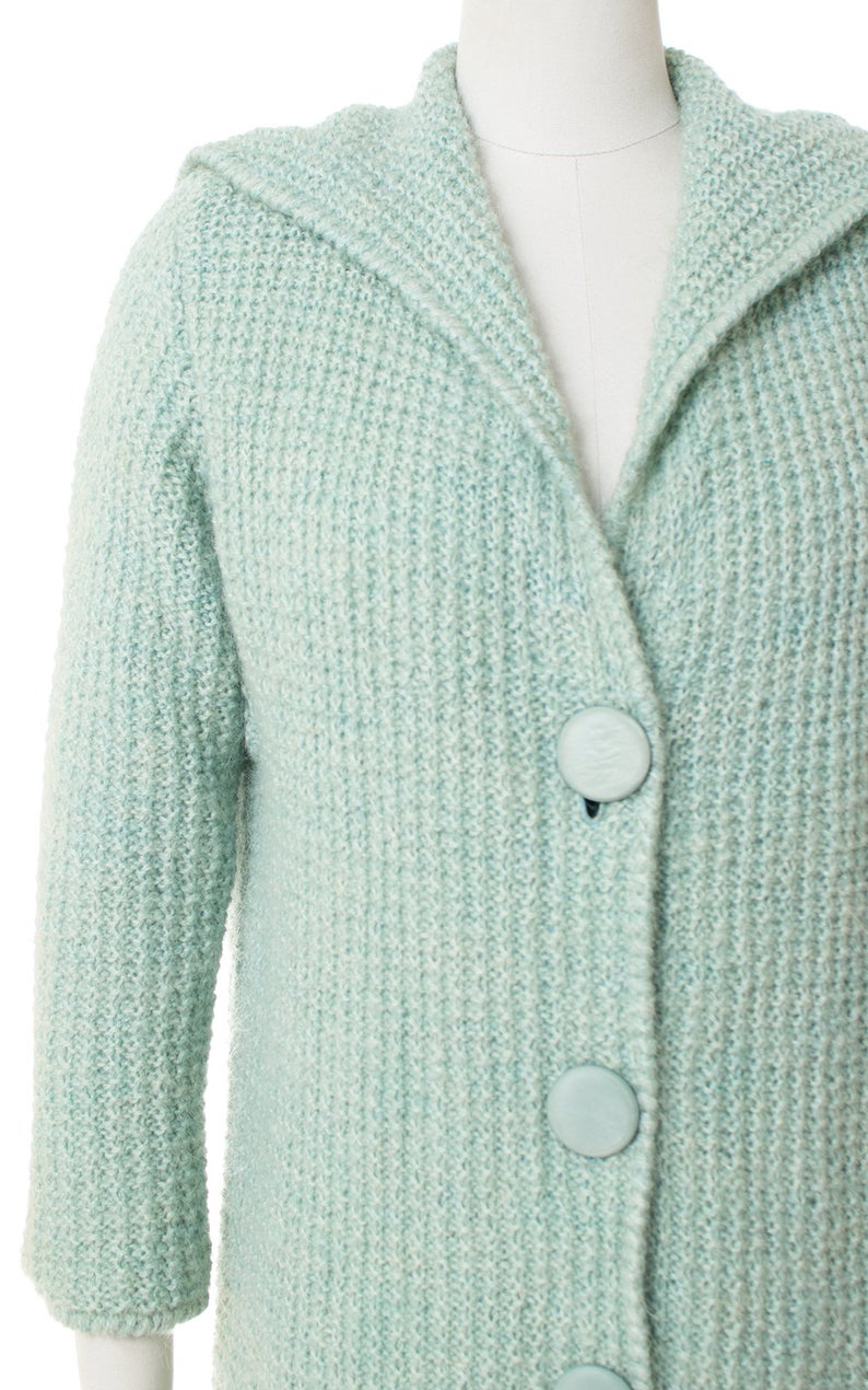 1960s Mint Blue Knit Sweater Coat