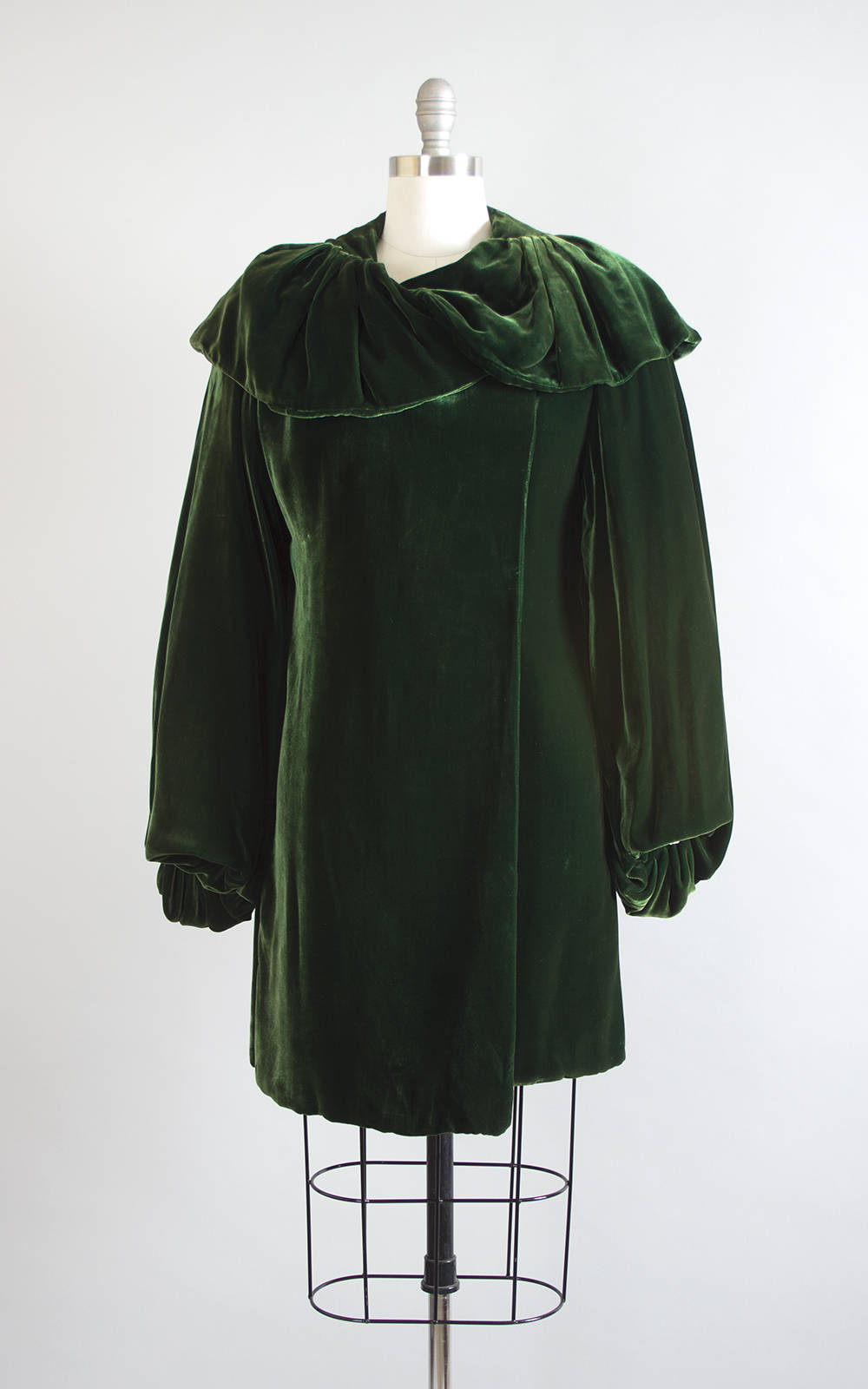 1930s Dark Green Silk Velvet Draped Sleeves Coat | small/medium Birthday Life Vintage 1930s Dark Green Silk Velvet Draped Sleeves Coat | small/medium Birthday Life Vintage