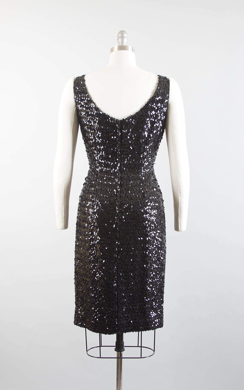 Vintage 1950s Dress | 50s Black Sequin Wiggle Cocktail Party Fully Sequined Evening Dress (medium)