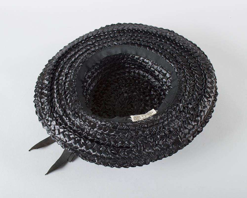 Vintage 1960s Sun Hat | 60s Black Woven Raffia Wide Brim Summer Hat