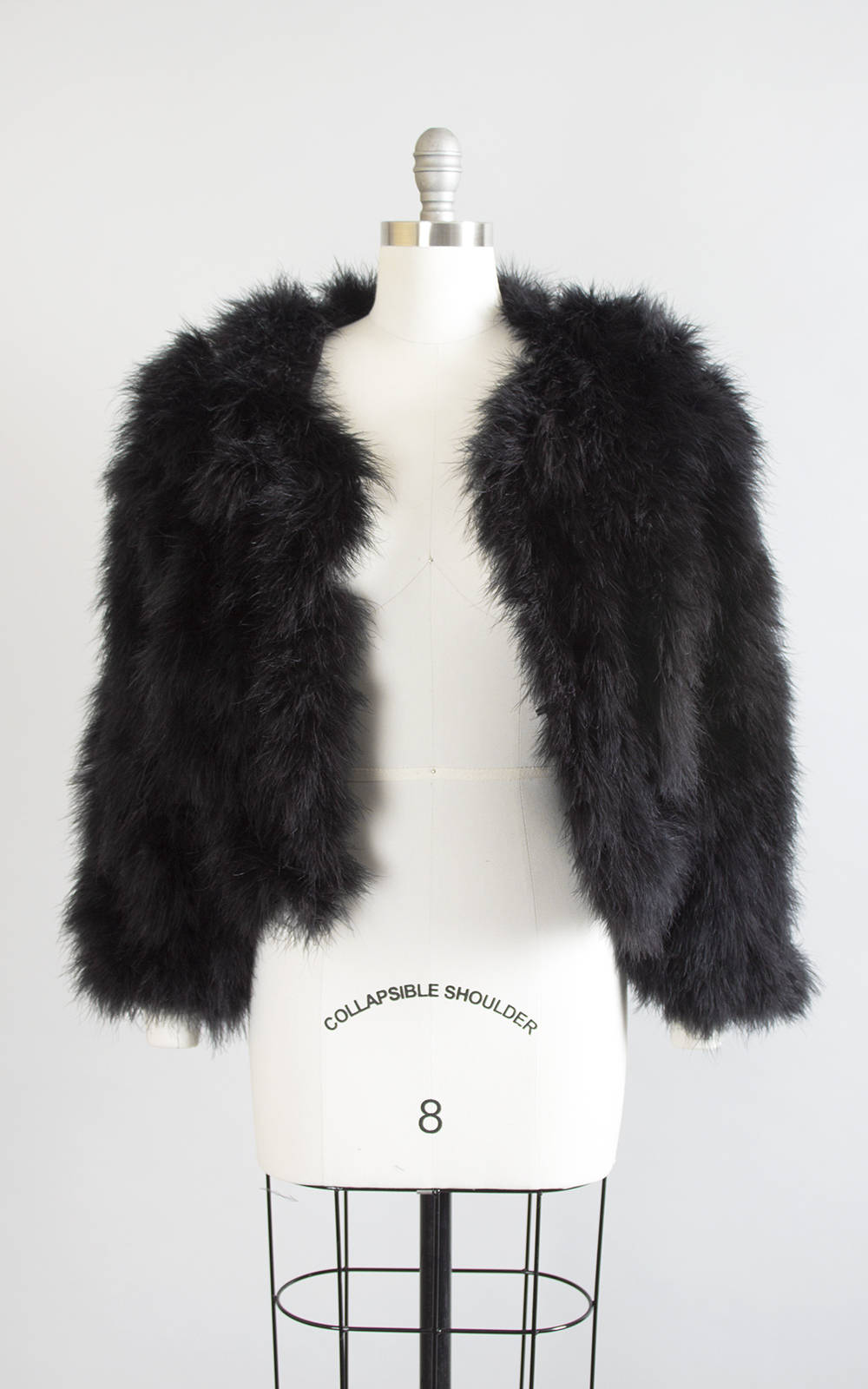 Vintage 1940s Style Jacket | 90s Black Marabou Feather Shrug Cropped Evening Glam Bridal Noir Coat (medium/large/xl)