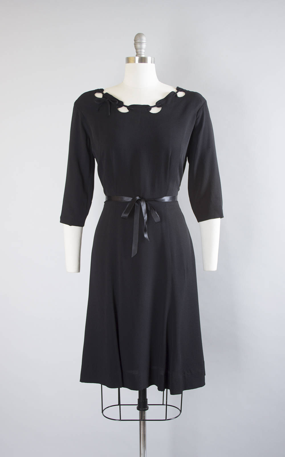 FINAL SALE || 1940s Laced Cutout Neckline Black Rayon Cocktail Dress | Birthday Life Vintage FINAL SALE || 1940s Laced Cutout Neckline Black Rayon Cocktail Dress | Birthday Life Vintage