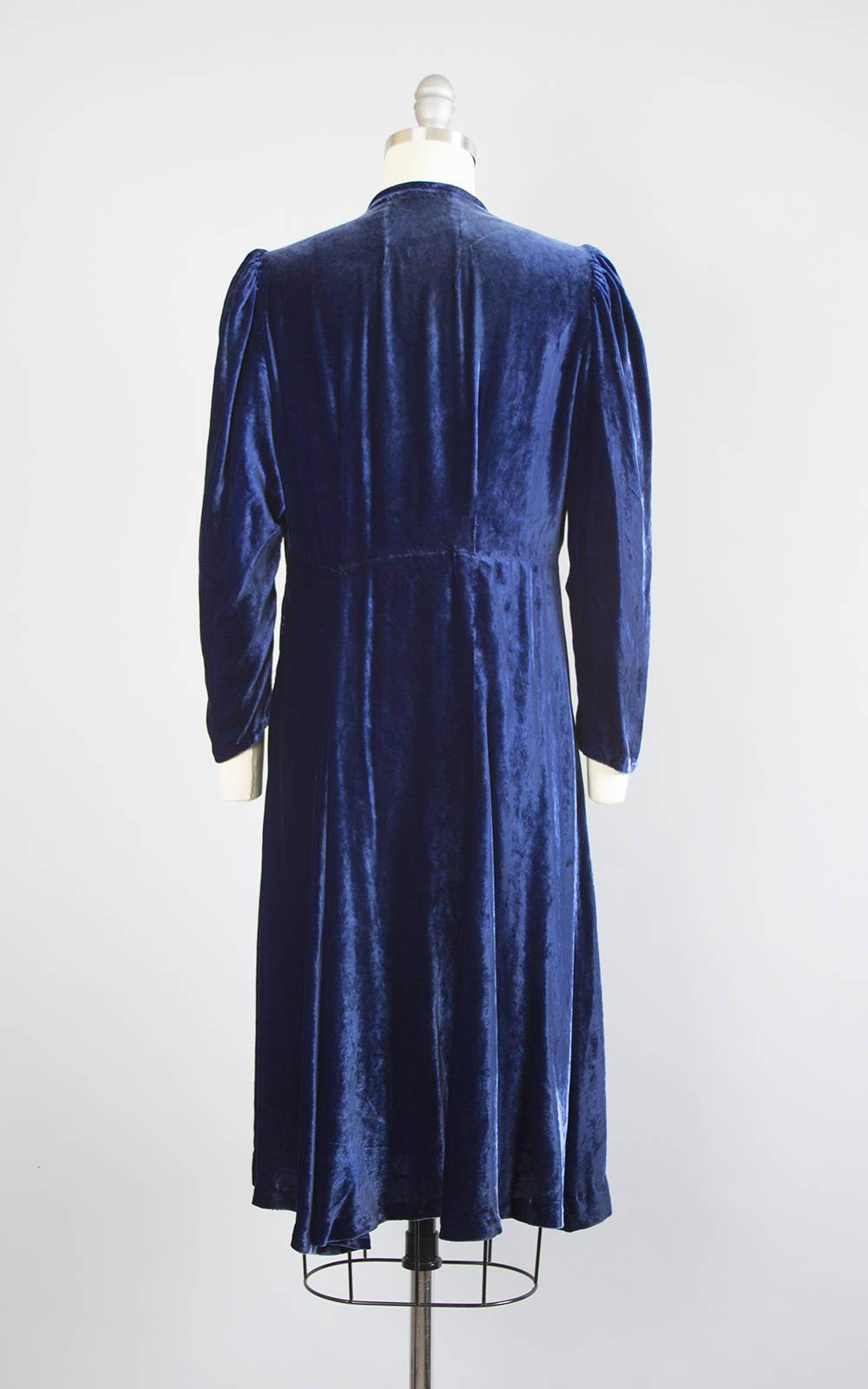 Vintage 1930s 1940s Dress | 30s 40s Dark Blue Silk Velvet Bias Cut Long Sleeve Cocktail Party Evening Dress (small)