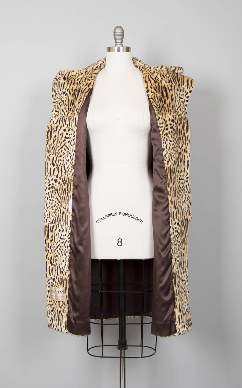 Vintage 1960s Coat | 60s Leopard Print Faux Fur Animal Print Long Winter Peacoat Jacket (medium)