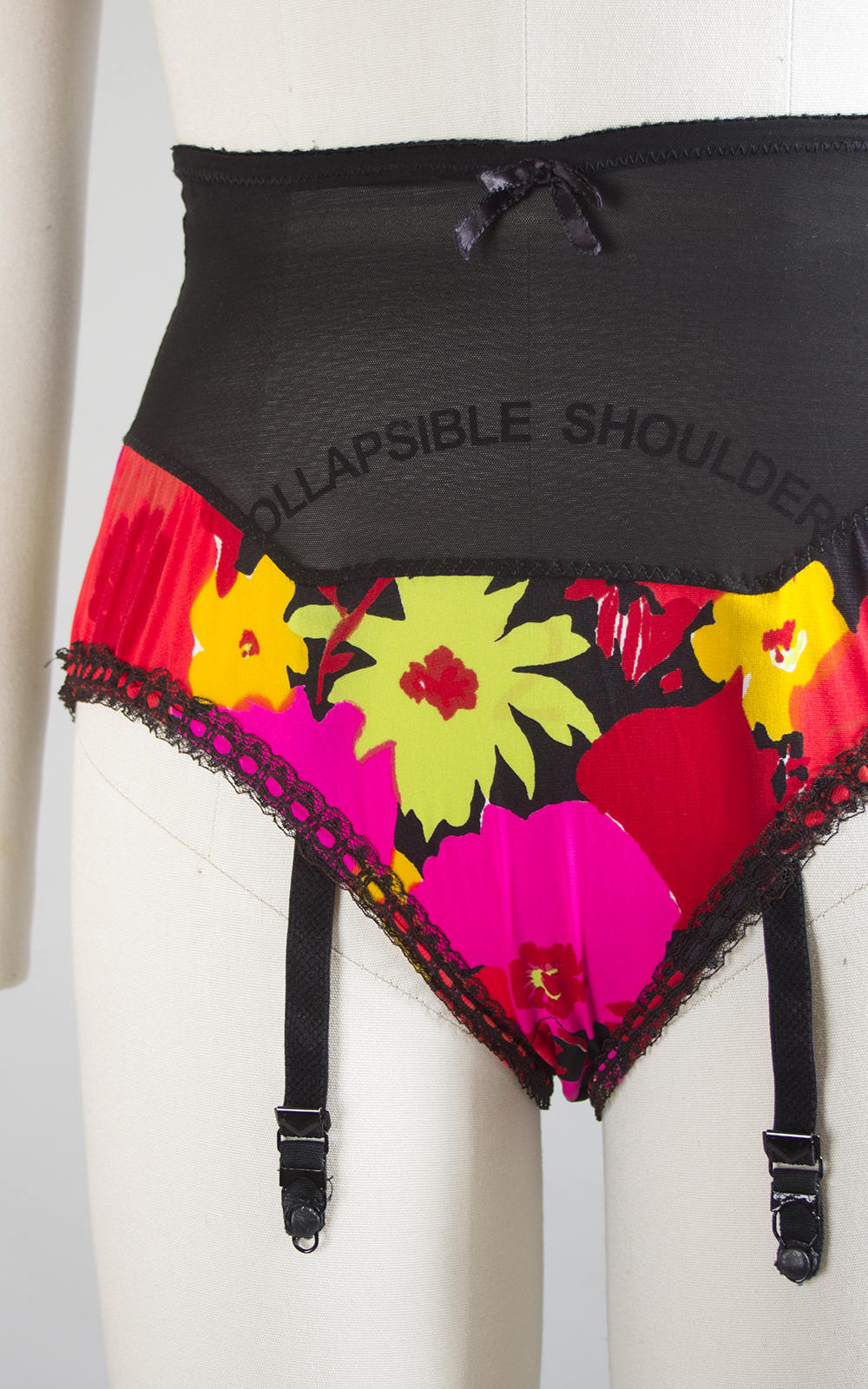Vintage 1960s Lingerie Set | 60s Floral Print Bra Garters High Waist Panties Matching Set (36C small)
