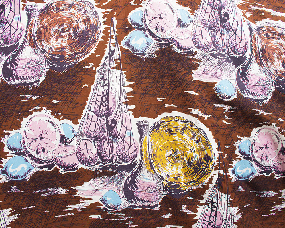 Vintage 1950s Circle Skirt | 50s Mediterranean Novelty Print Cotton Brown Pink Printed Full Swing Skirt (medium)