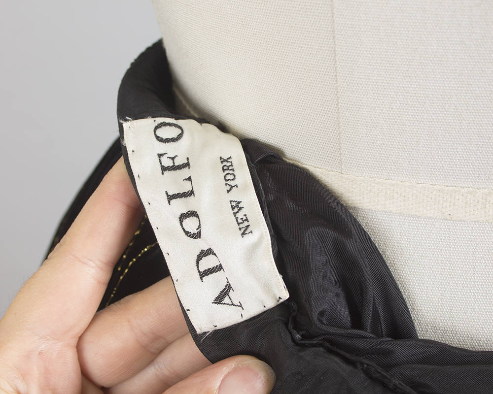 Vintage 1970s Skirt | 70s ADOLFO Black Velvet Metallic Gold Embroidered Striped Border Print Holiday Party Skirt (small)