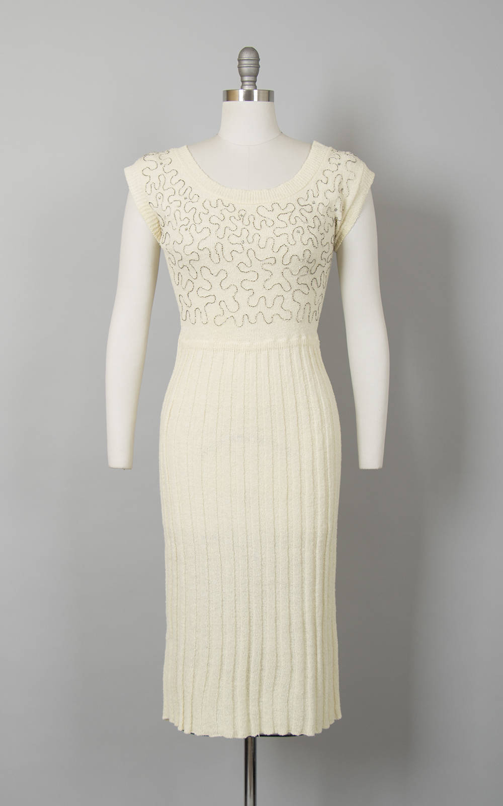 1950s Soutache Beaded Knit Wool Sweater Dress | small/medium Birthday Life Vintage 1950s Soutache Beaded Knit Wool Sweater Dress | small/medium Birthday Life Vintage