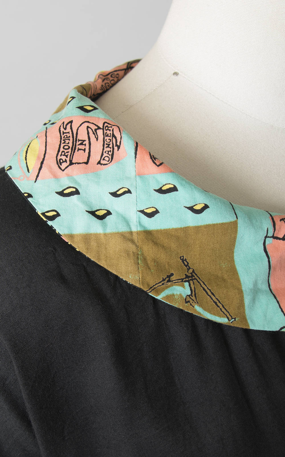 Vintage 1950s Top | 50s AAA "Hooks and Ladders" Novelty Print Blouse Black Cotton Rayon Shirt (medium)