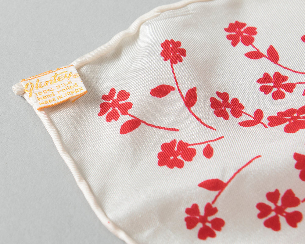 Vintage 1960s Scarf | 60s SCHIAPARELLI Floral Print Silk White Red Large Square Scarf Designer Signed