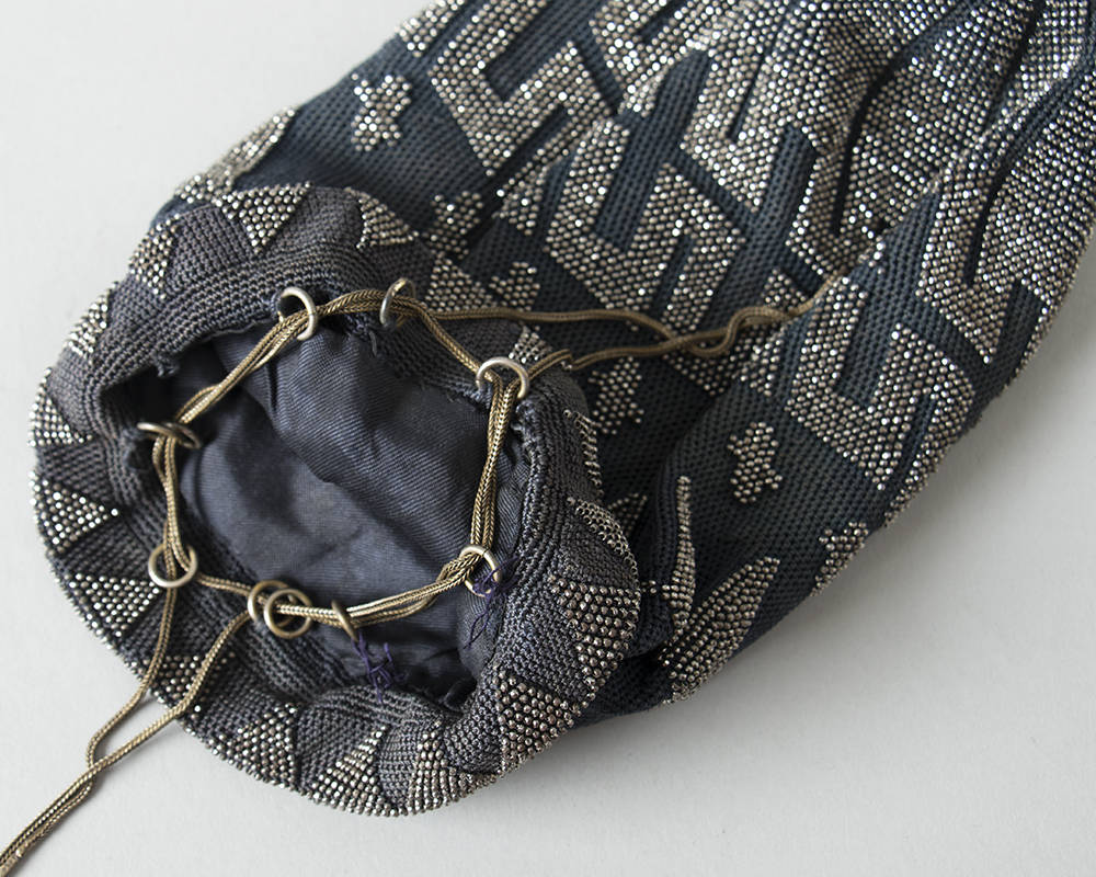 Antique Victorian Handbag | 1900s 1910s 1920s Micro Beaded Reticule French Cut Steel Silver Crochet Fringe Drawstring Pouch Flapper Purse