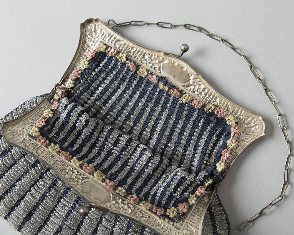 Vintage 1920s Handbag | 20s Micro Beaded Silver Frame Glass Beads Crochet Art Deco Flapper Purse