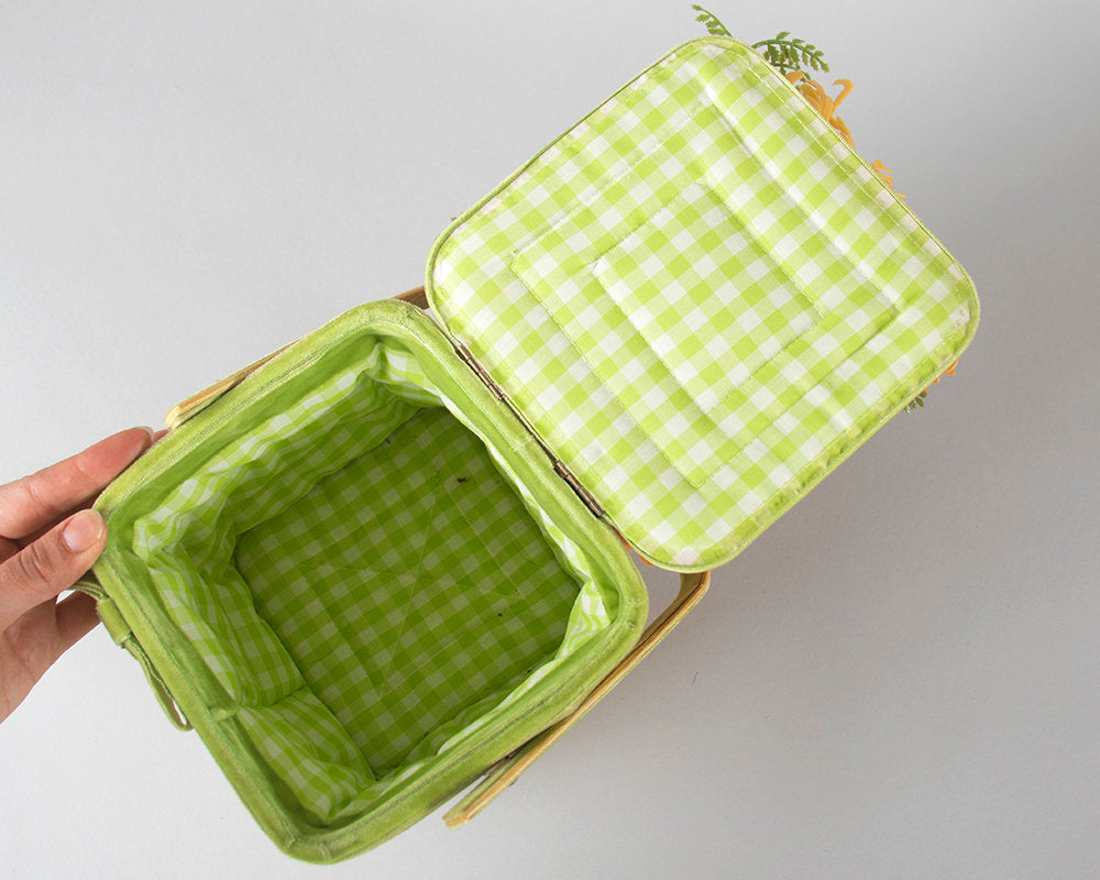 Vintage 1960s Box Purse | 60s Floral Woven Wicker Handbag Velvet Bow Top Handle Bag