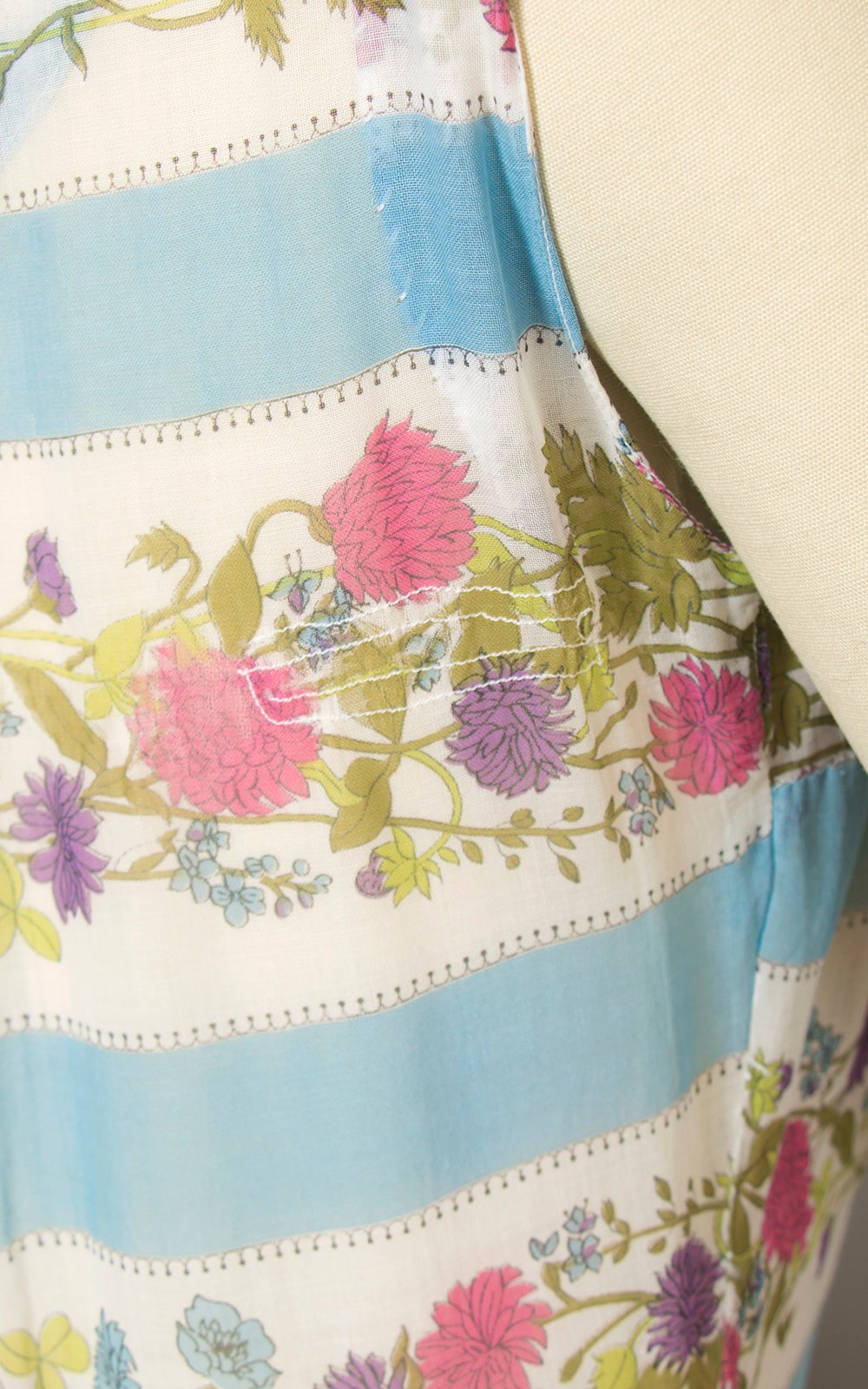 Vintage 1950s Dress | 50s Floral Cotton Voile Sundress Blue White Sun Dress Striped Full Skirt Day Dress (small)