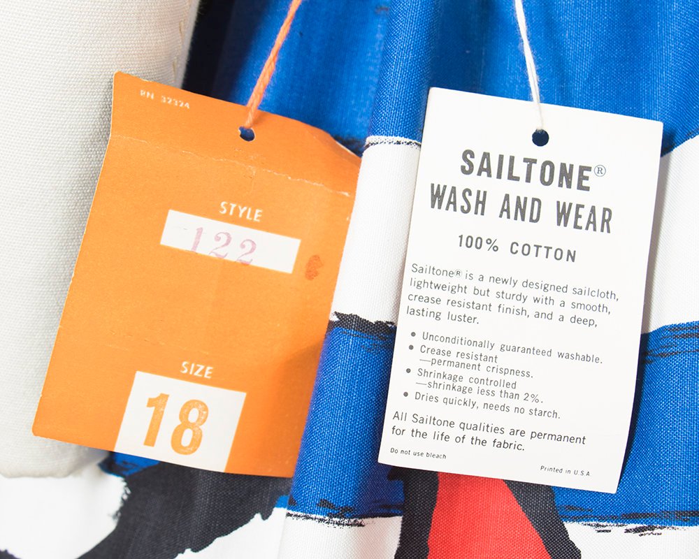 Vintage 1950s Dress | 50s DEADSTOCK Sailboat Boat Novelty Border Print Striped Cotton Sundress Blue Nautical Sailor Day Dress (medium)