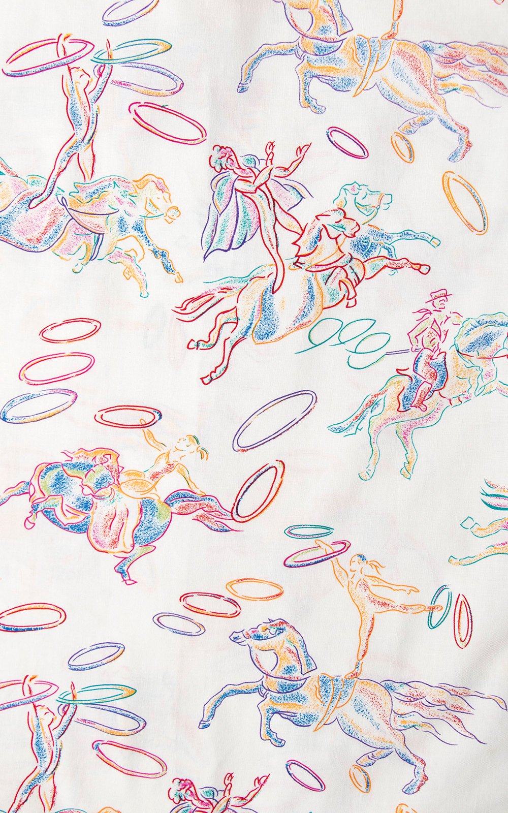 Vintage 1950s Style Blouse | Novelty Print Cotton Circus Horses White Button Up Pajama Top (medium/large)