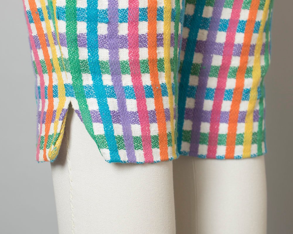Vintage 1950s Capri Pants | 50s Rainbow Checkered Woven Cotton High Waisted Cropped Pedal Pushers (xs/small)