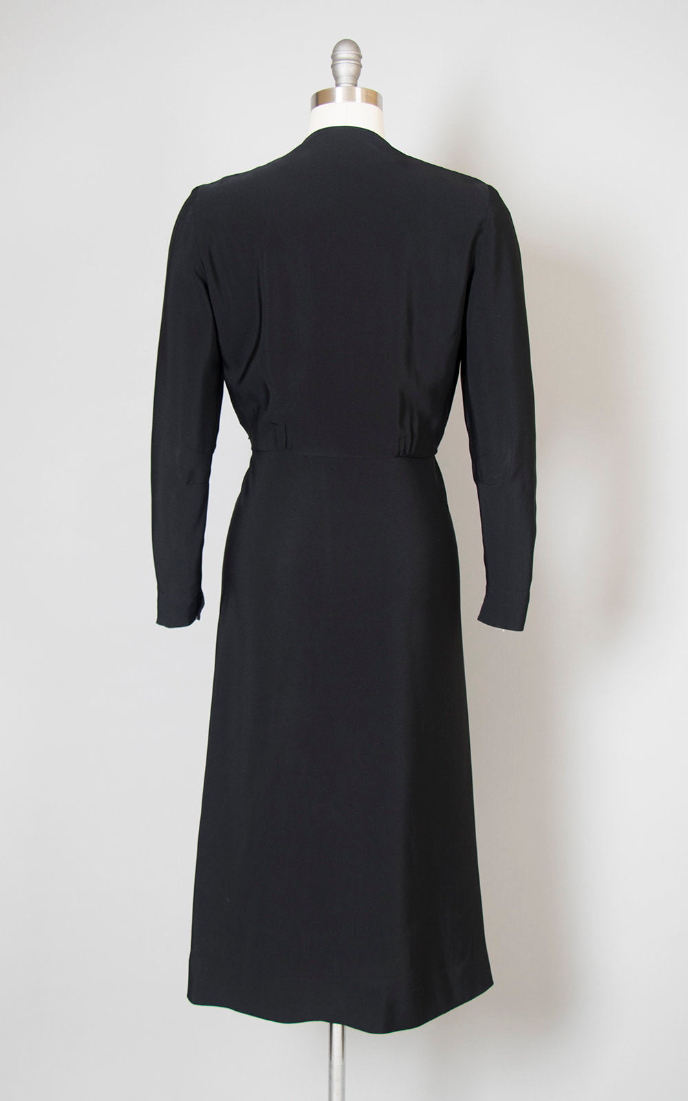 Vintage 1940s Dress | 40s Black Rayon Cocktail Dress Double Breasted Draped Long Sleeve Evening Dress (small)