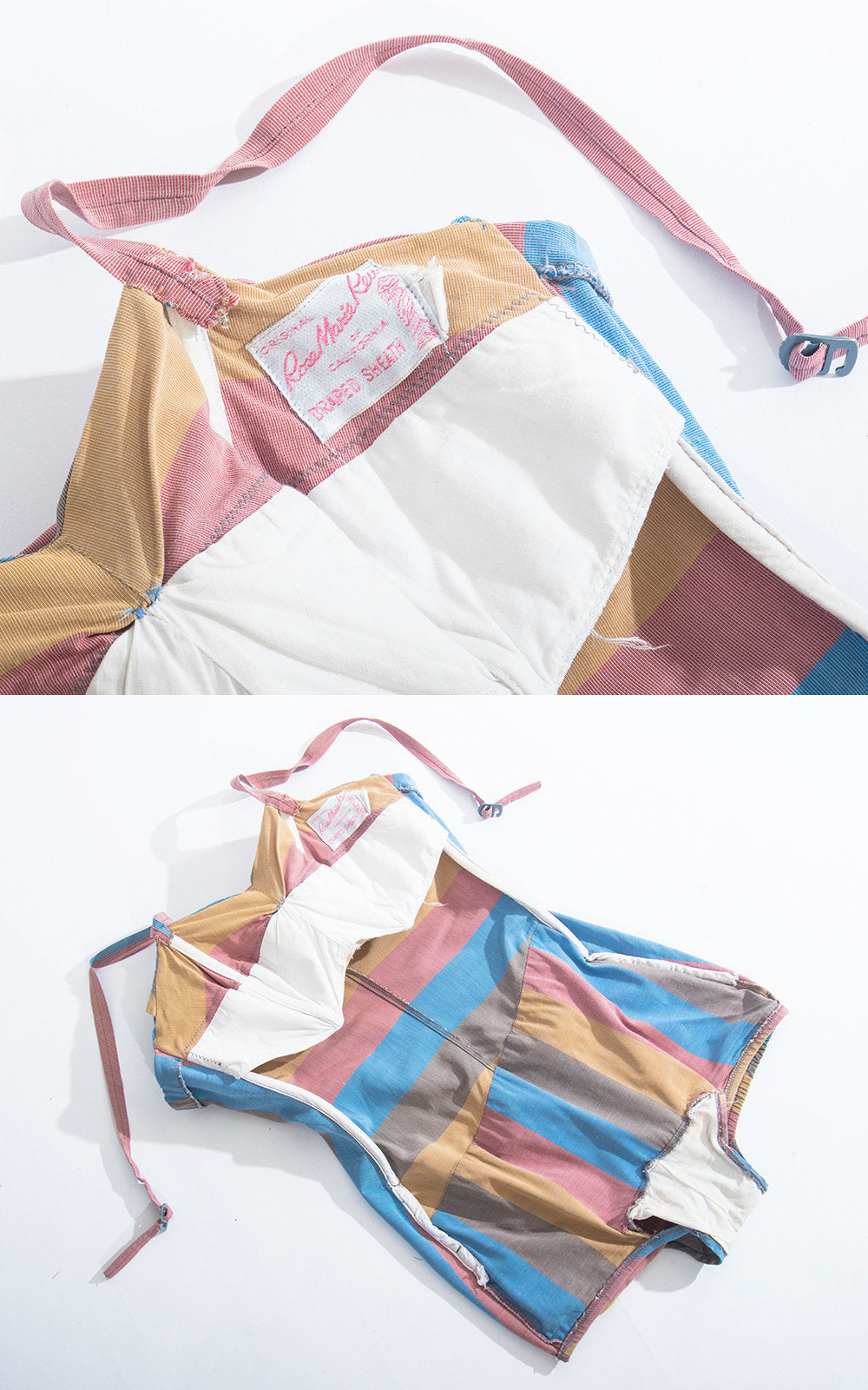 Vintage 1950s Swimsuit | 50s ROSE MARIE REID Pastel Striped Modesty Panel One Piece Bathing Suit (xs/small)