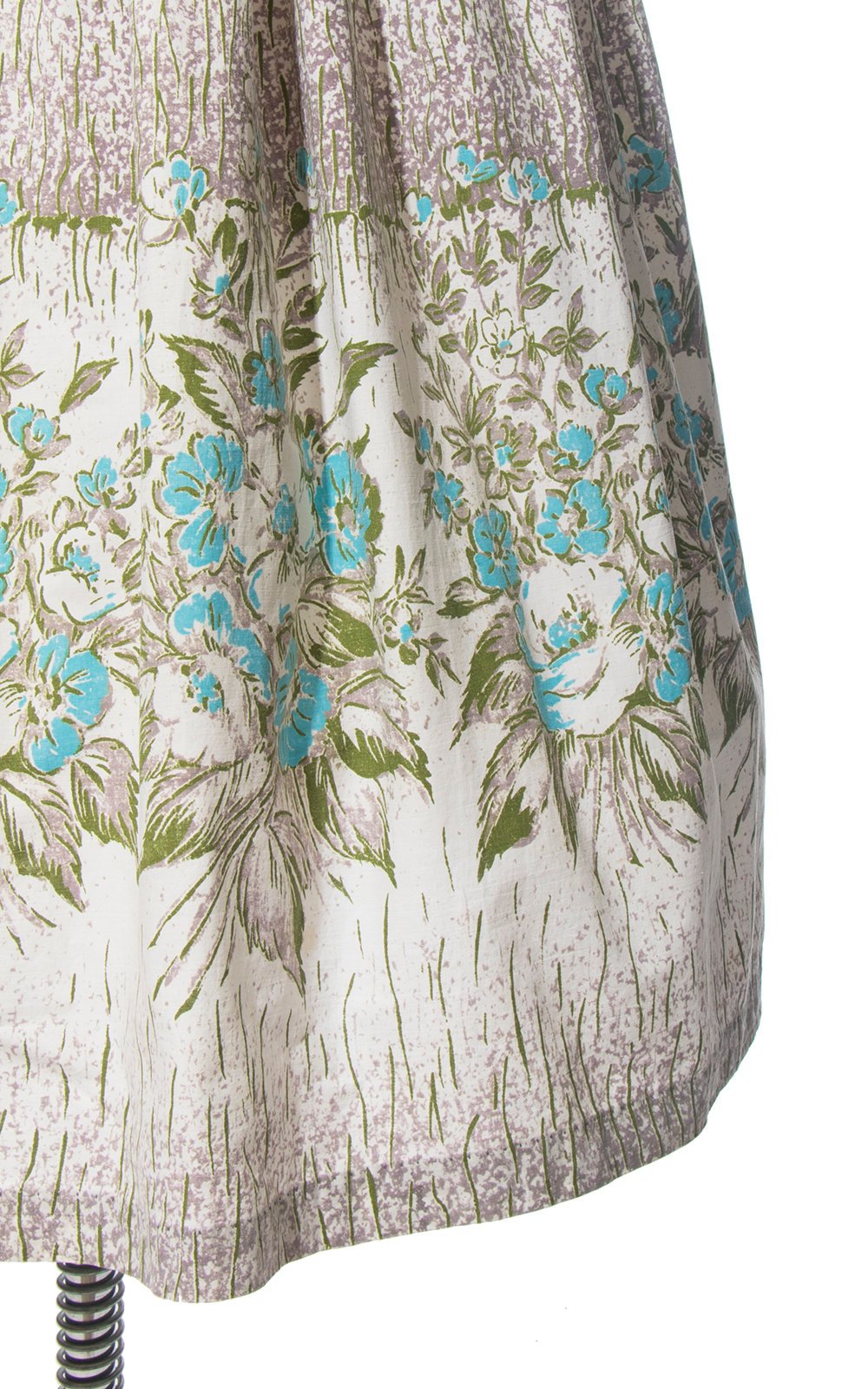 Vintage 1940s 1950s Dress | 40s 50s Floral Border Print Cotton Sundress Blue White Full Skirt Day Dress with Pocket (small)