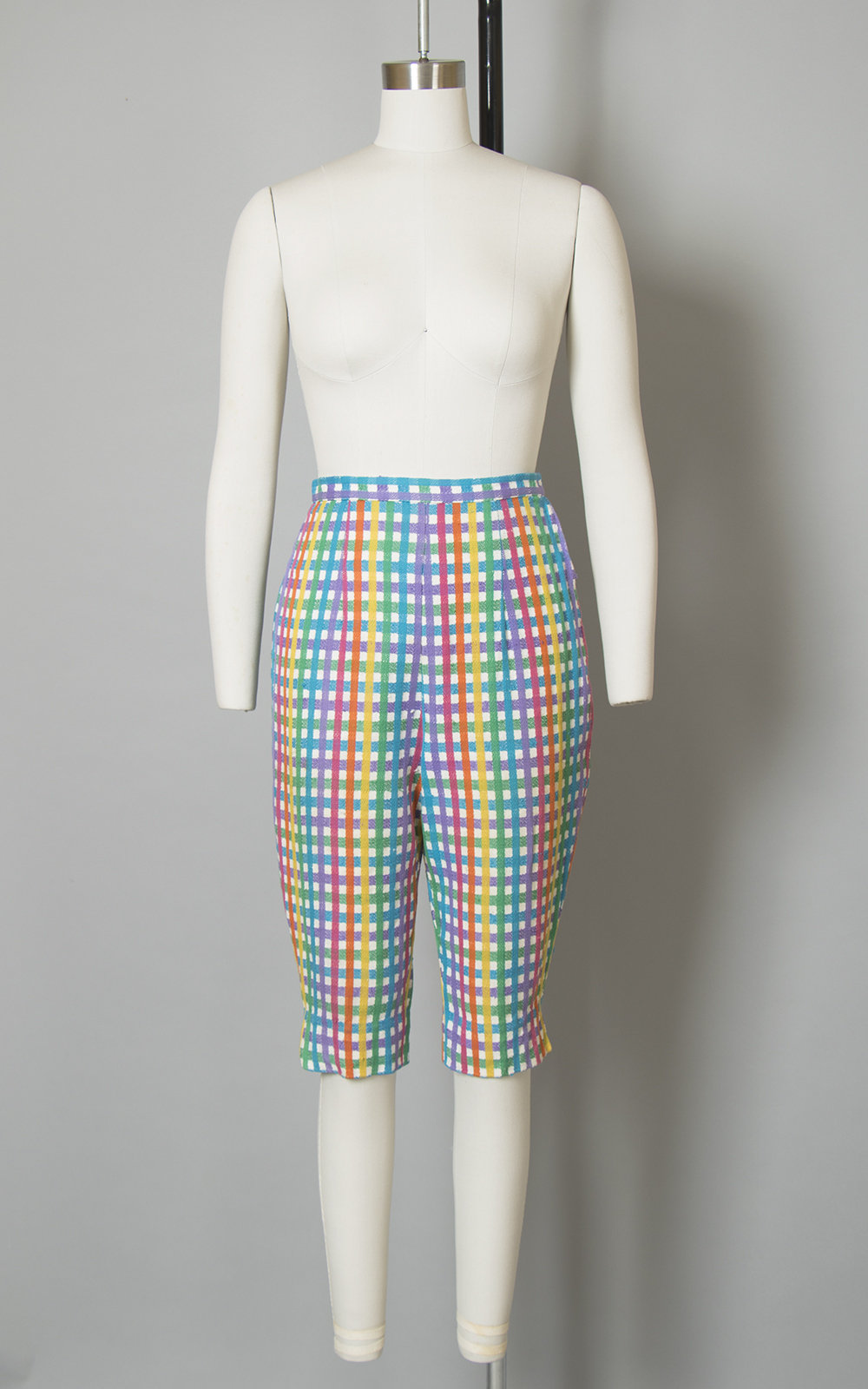 1950s Rainbow Checkered Cotton High Waisted Capri Pants