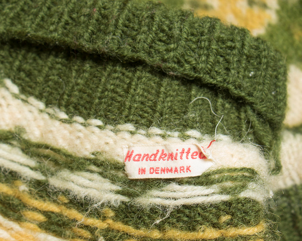 Vintage 1960s Cardigan | 60s Danish Knit Wool Cream Green Warm Winter Sweater (medium)