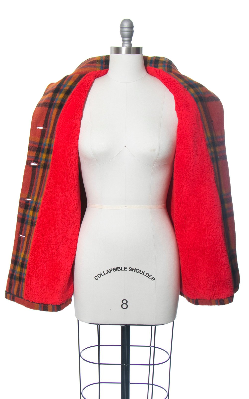 Vintage 1970s Coat | 70s Orange Plaid Pea Coat Short Warm Winter Jacket (medium)