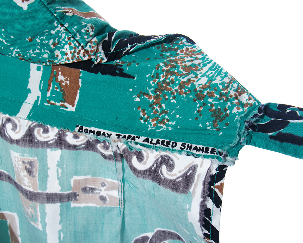 Vintage 1950s Sarong Dress | 50s ALFRED SHAHEEN Hawaiian Novelty Print Floral Cotton Teal Strapless Wiggle Wrap Tiki Sundress (small)