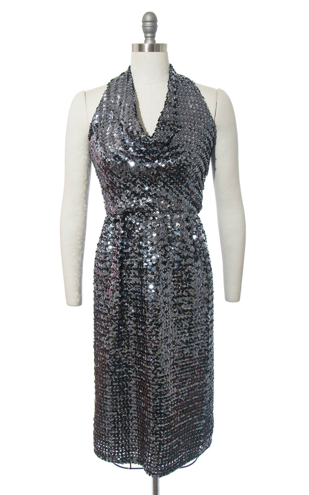 1970s Silver Sequin Halter Party Dress small - Main Image