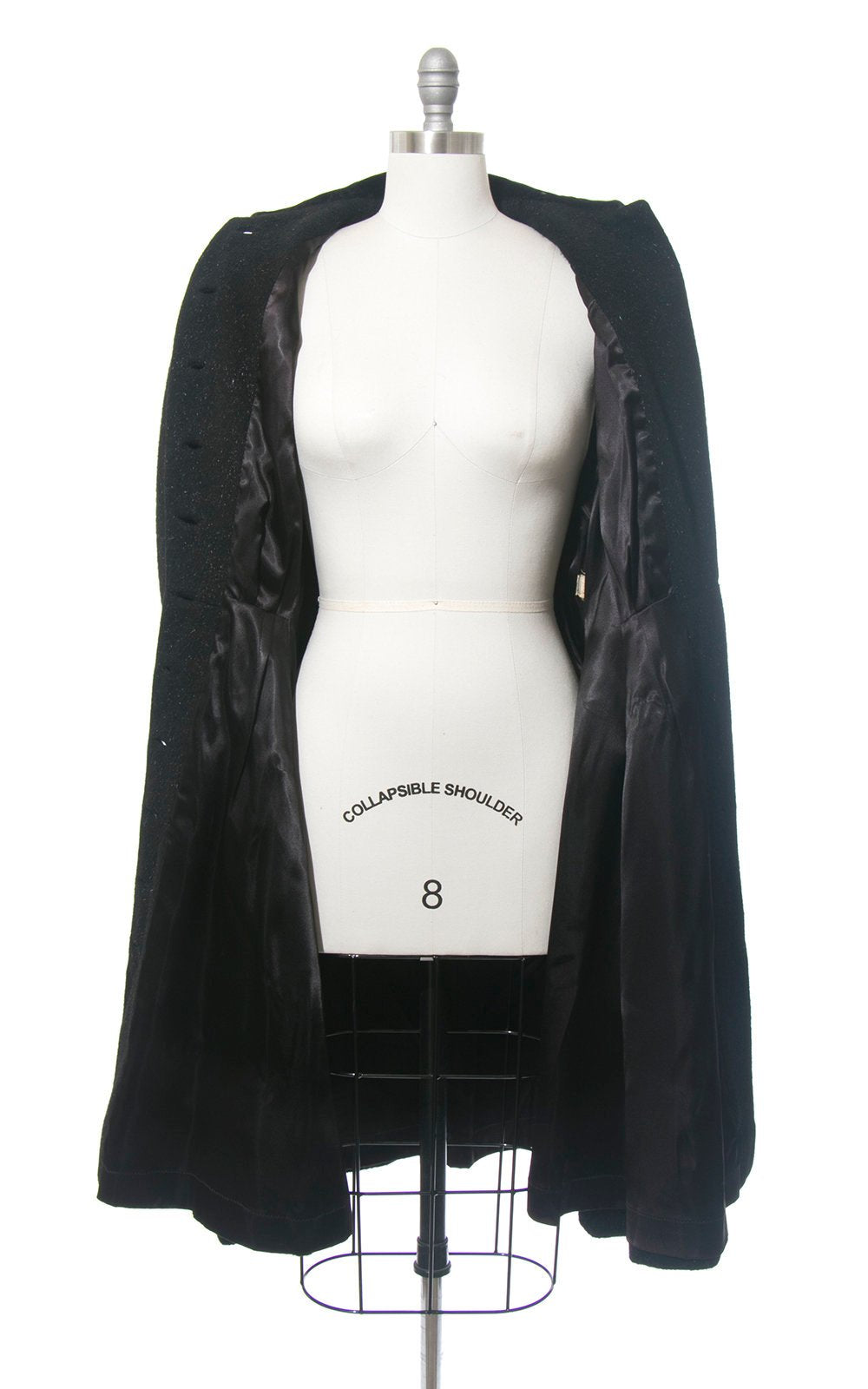Vintage 1950s Princess Coat | 50s LILLI ANN Black Wool Mohair Velvet Trim Wasp Waist New Look Full Skirt Warm Winter Coat (medium)