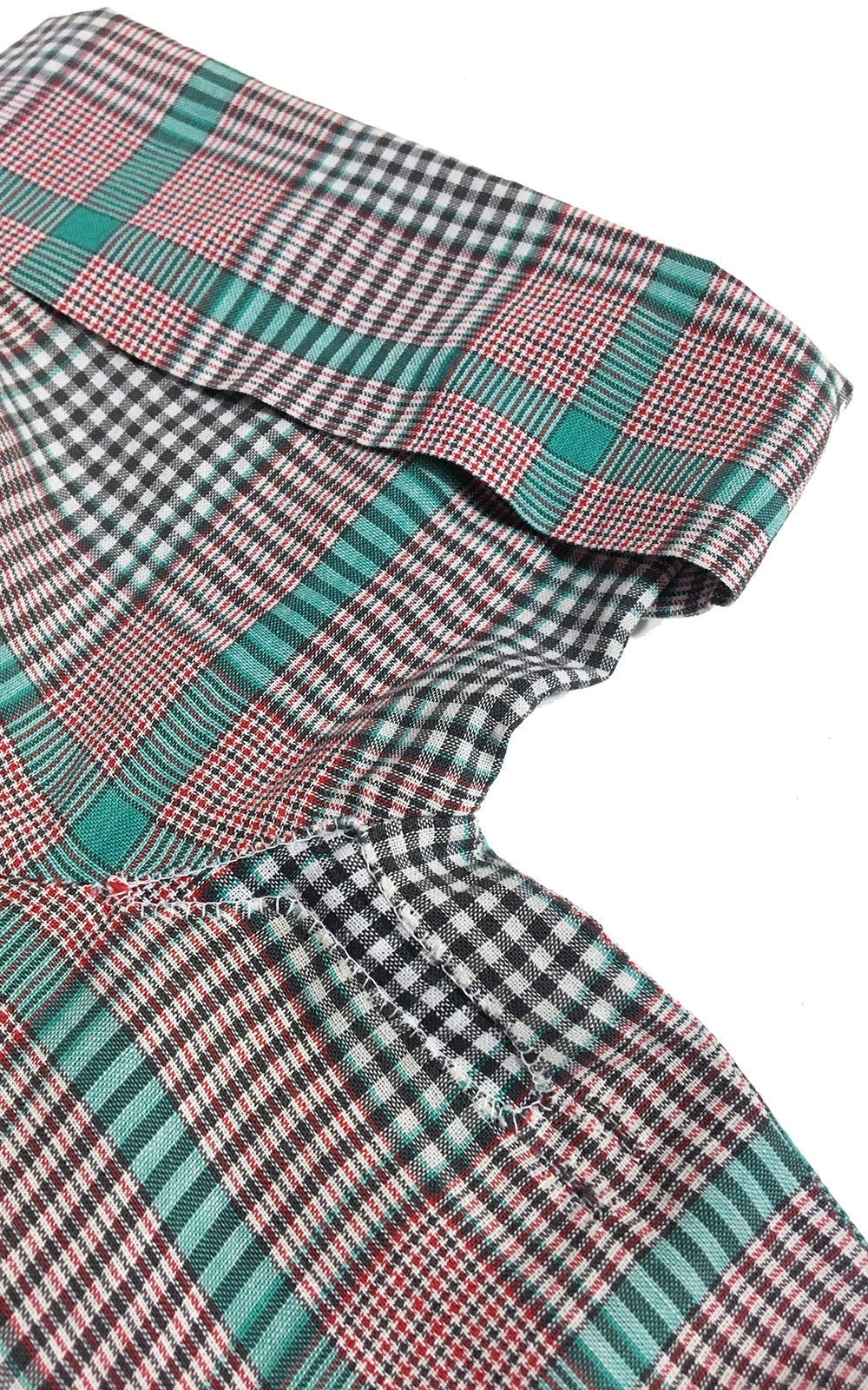 Vintage 1950s Dress | 50s Plaid Tartan Cotton Red Teal Full Skirt Day Dress w/ Belt (medium)