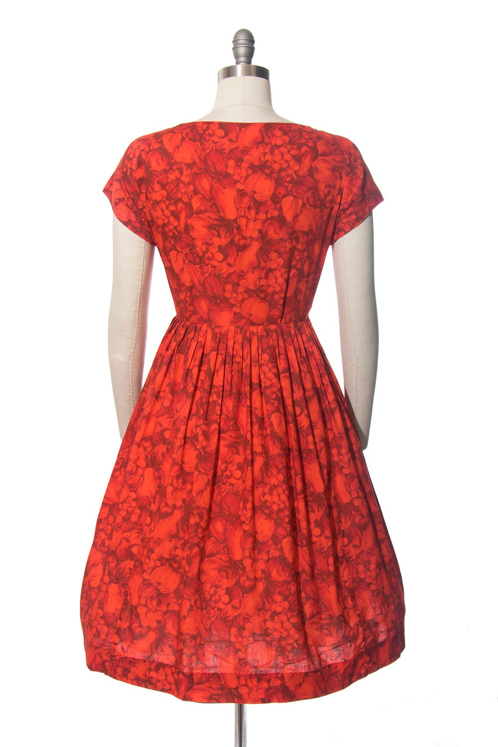 Vintage 1950s Dress | 50s MODE O' DAY Fruit Novelty Print Cotton Shirtwaist Red Full Skirt Day Dress (medium)