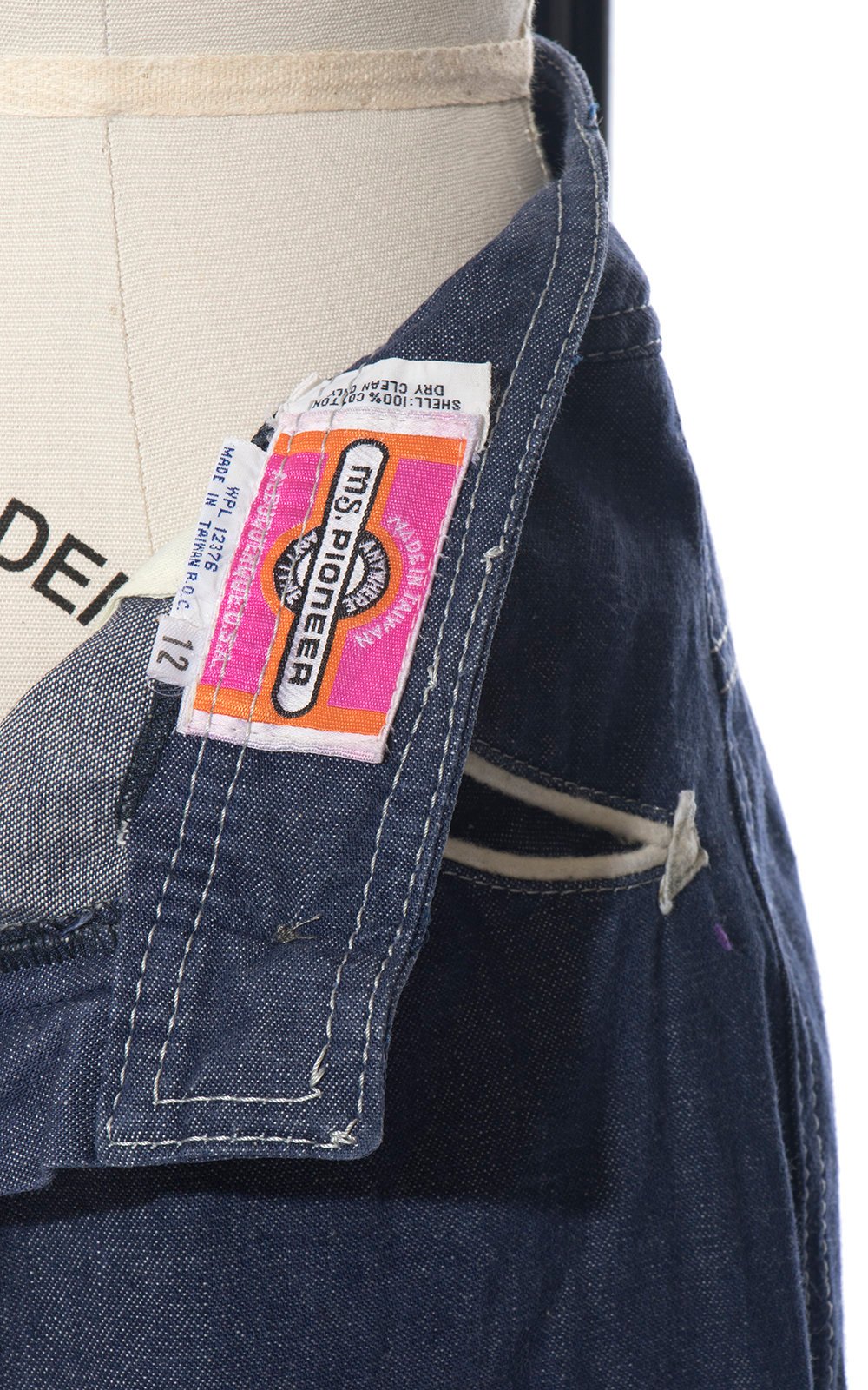 Vintage 1970s Jeans | 70s MS PIONEER Western Bell Bottoms Blue Denim High Waisted Arrow Pockets Flared Pants (medium)