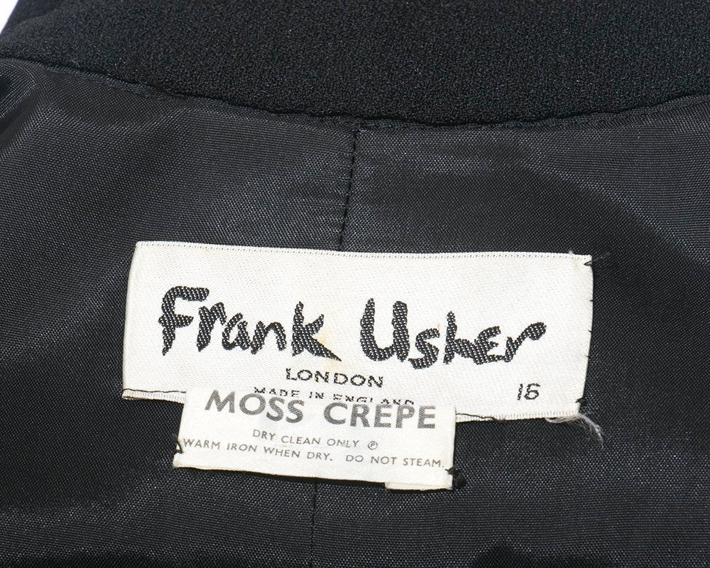 Vintage 1970s Dress | 70s FRANK USHER Black Rayon Moss Crepe Looped Trim Long Sleeve Witchy Dress (large)