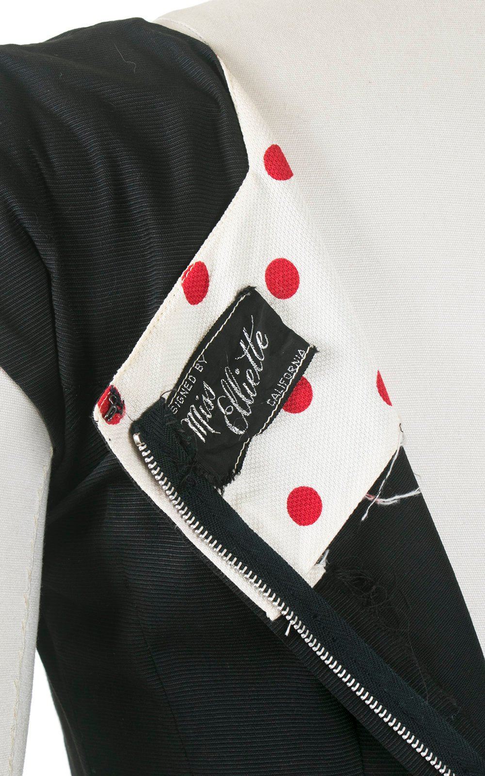 Vintage 1950s Dress | 50s MISS ELLIETTE Polka Dot Bow Cotton Black Red Full Skirt Holiday Party Day Dress (small)