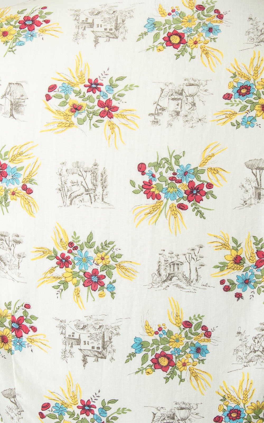 Vintage 1950s Dress | 50s Floral Animal Novelty Print Cotton Shirt Dress Cream Full Skirt Shirtwaist Day Dress (small)