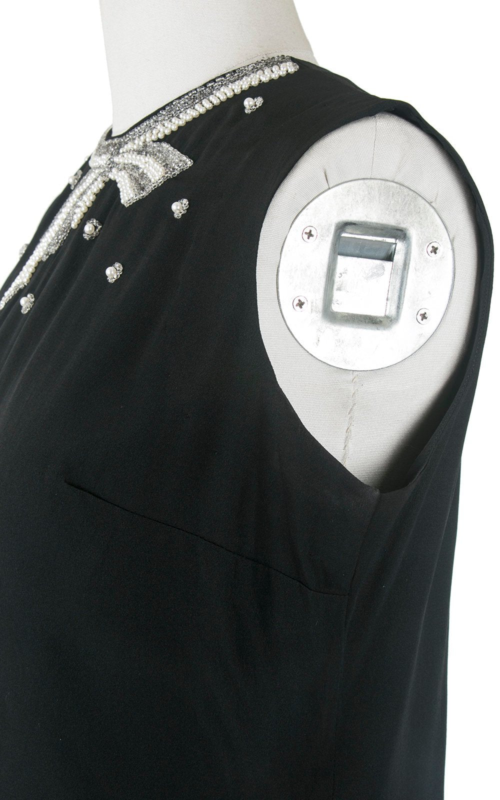 Vintage 1950s Blouse | 50s Beaded Bow Black Rayon Cropped Holiday Cocktail Party Top (medium)