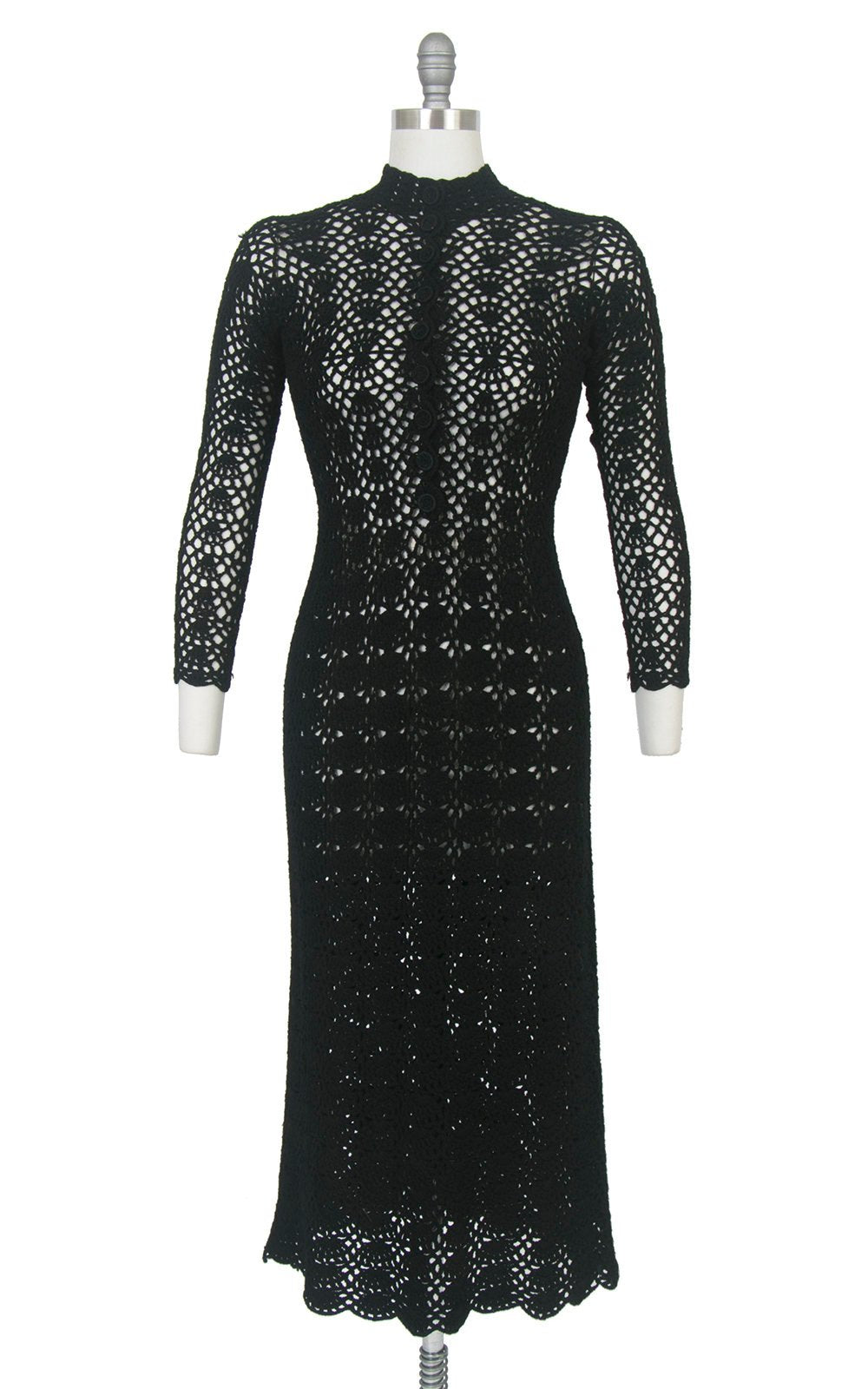 1970s Black Crochet Maxi Sweater Dress | small Birthday Life Vintage 1970s Black Crochet Maxi Sweater Dress | small Birthday Life Vintage