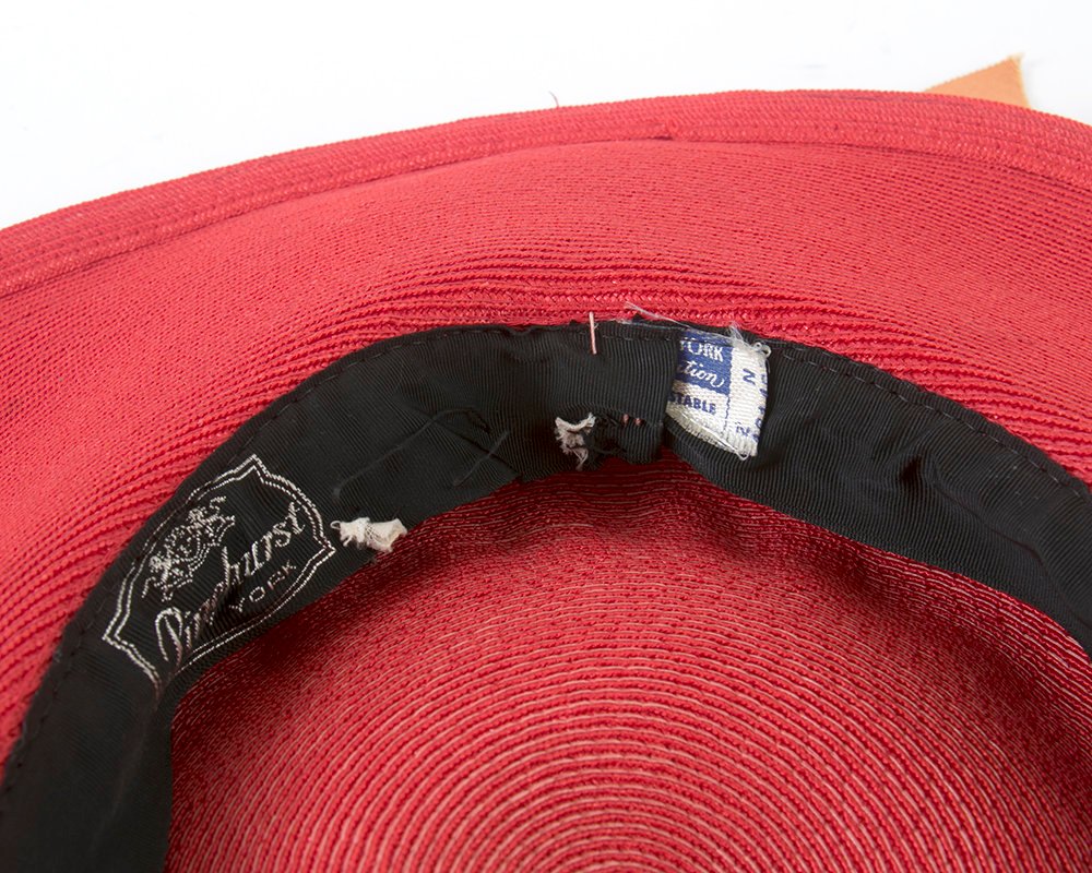 Vintage 1940s 1950s Sun Hat | 40s 50s NEW YORK CREATION Red Wide Brim Picture Hat