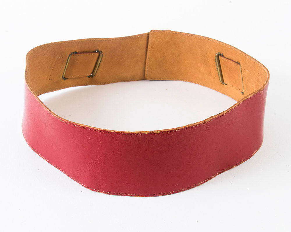 Vintage 1950s Cinch Belt | 50s Red Leather Buckled Wide High Waist Belt (small/medium)