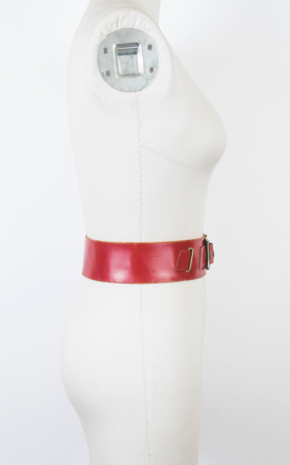 Vintage 1950s Cinch Belt | 50s Red Leather Buckled Wide High Waist Belt (small/medium)