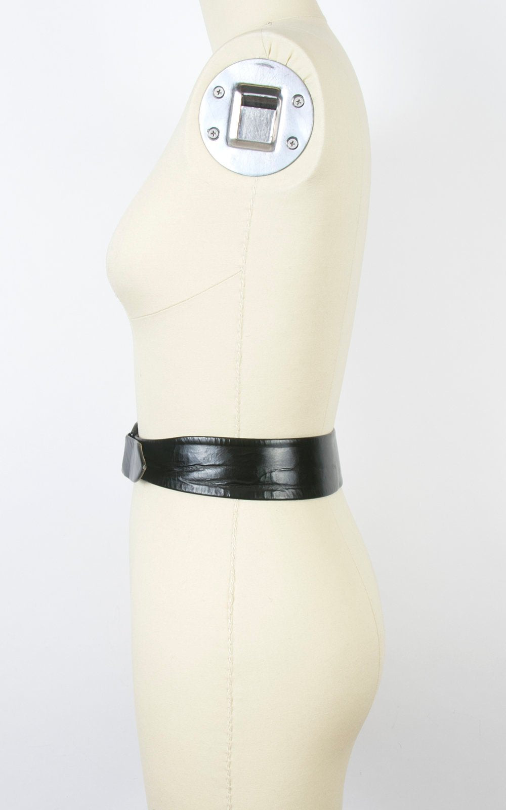 Vintage 1960s Cinch Belt | 60s Black Patent Leather Look Vinyl Wide High Waist Belt (small)