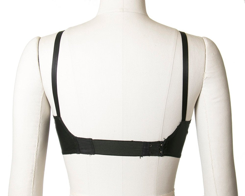 Vintage 1950s Bullet Bra | 50s Black Satin Circle Stitch Full Coverage Bra Without Underwire (30B 30C 32B 32C)