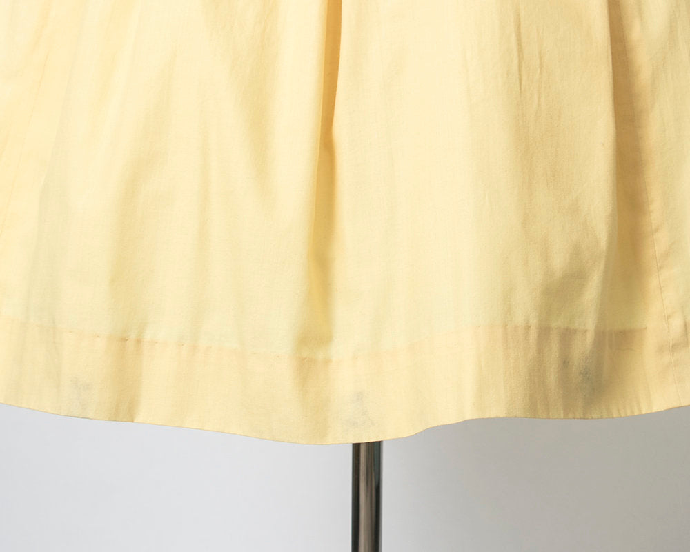 Vintage 1950s Dress | 50s Light Pastel Yellow Cotton Shirt Dress Full Skirt Shirtwaist Day Dress (small)