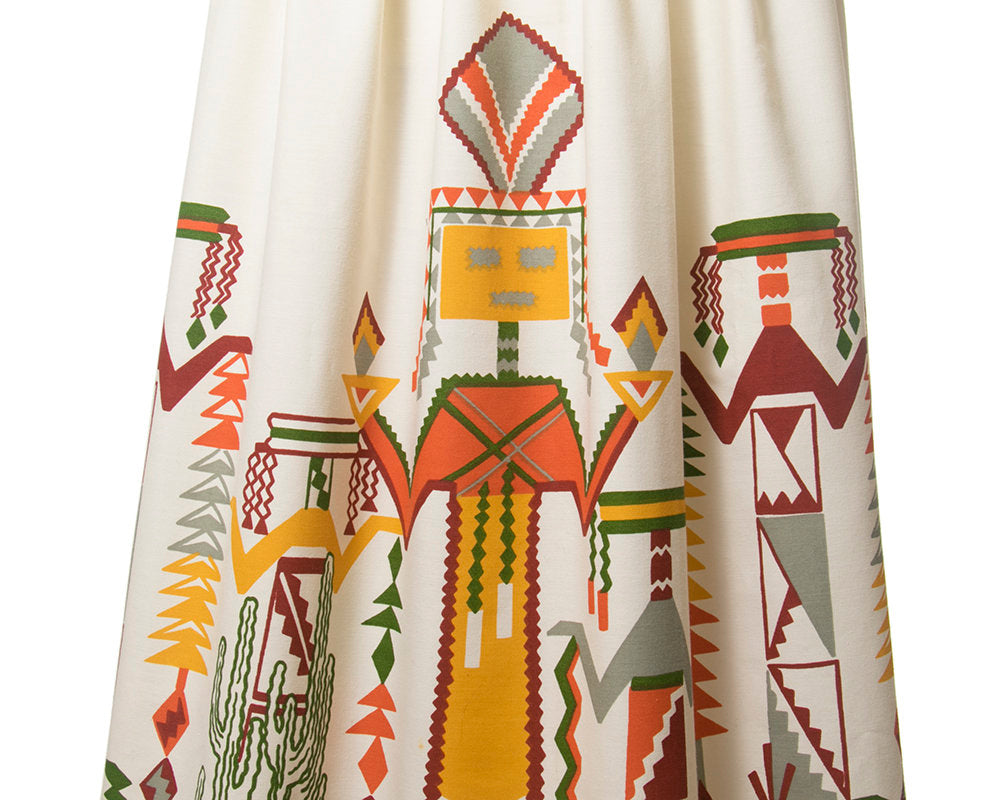 Vintage 1970s Skirt | 70s Southwestern Folk Novelty Print Border Print Cotton Full Maxi Skirt (small)