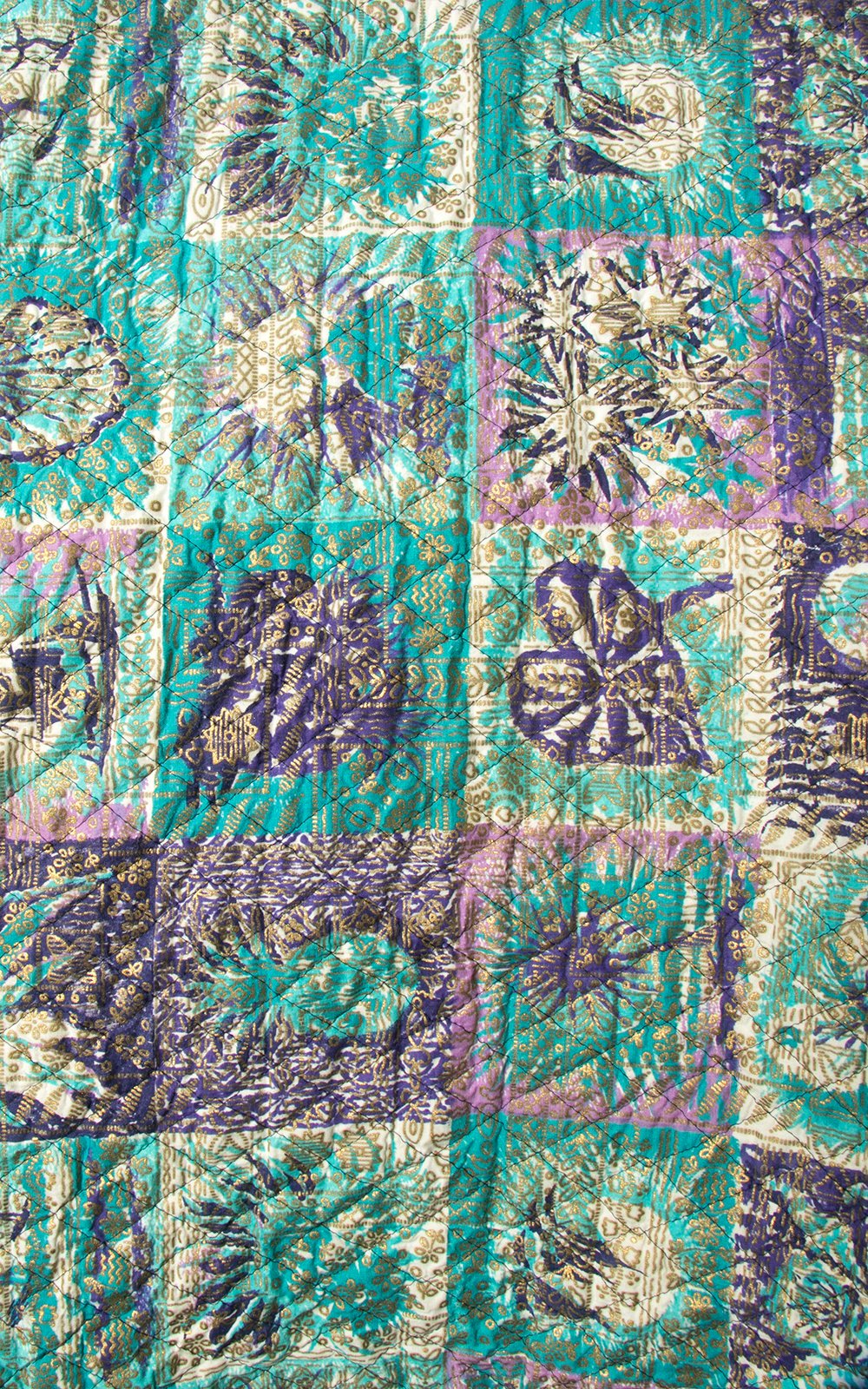 Vintage 1950s Circle Skirt | 50s Hawaiian Floral Novelty Print Quilted Cotton Metallic Gold Surfers Hula Dancer Swing Skirt (medium)