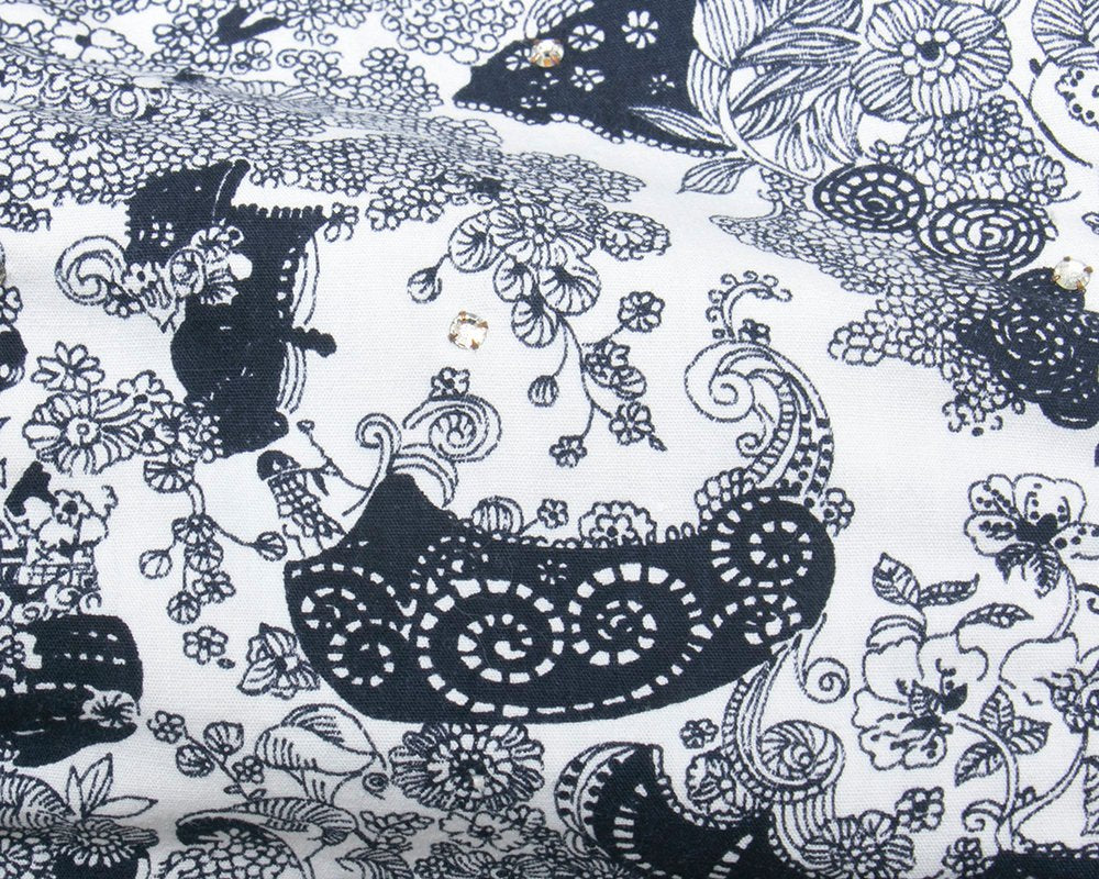 Vintage 1950s Dress Wrap Set | 50s Asian Novelty Print Cotton Rhinestones Navy Blue Red Strapless Sweetheart Circle Skirt Sundress (small)