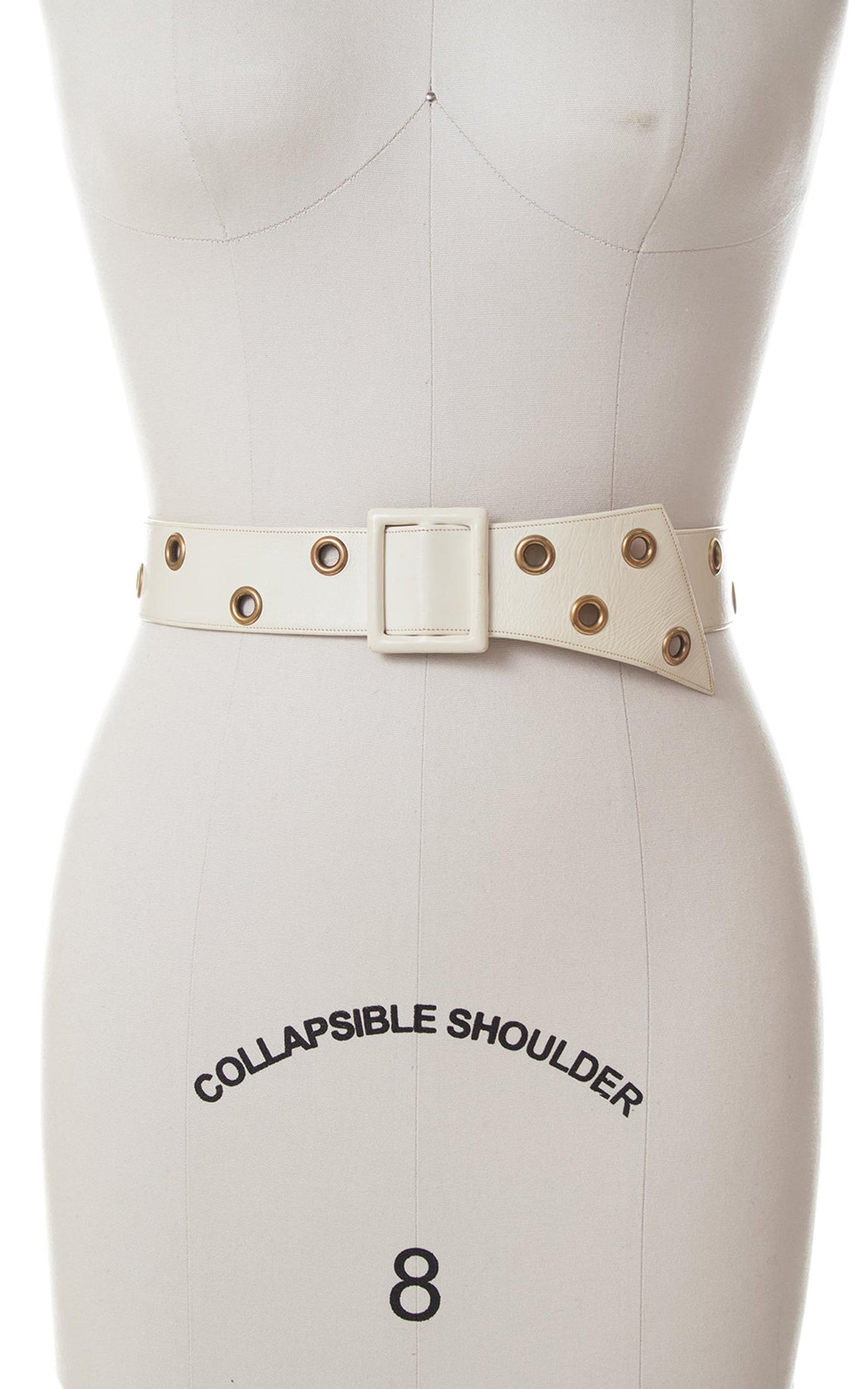 1950s White Leather Cinch Belt with Grommets | xs/small